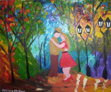 Romantic Kiss in the Woods