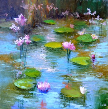 Pond with Pink Lilies