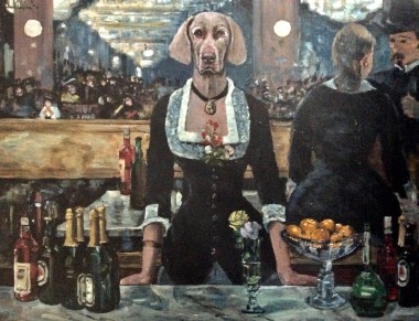 Weimaraner Barmaid at the Collie Bergere after Manet
