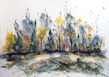 Forest in Late Summer - watercolor and ink on paper