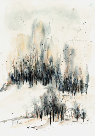 Frosty Winter Day - watercolor on paper