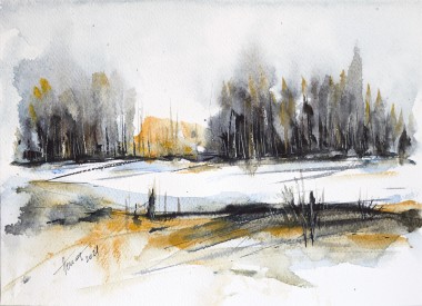 Snow on the Forest Glade watercolor on paper