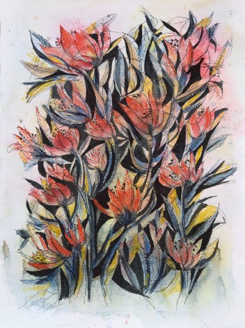 Tulip abstraction watercolor and ink on paper