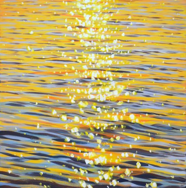 Gold sparks on the water.