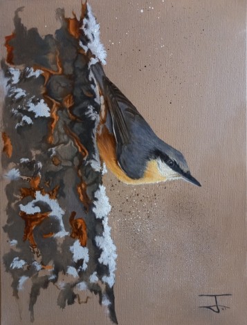 The front full view of 'The Nuthatch (a winter's day)' painting 