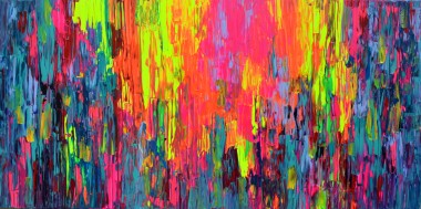 Full image view, colourful abstract heavy textured painting