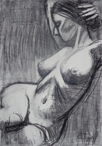 propped nude woman drawing 
