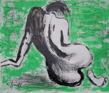 back curves female nude on green 