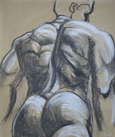 man nude athletic back drawing