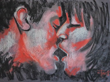 portrait man and woman kissing