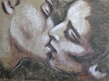 kissing man and woman portrait 
