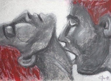 profile man and woman kissing