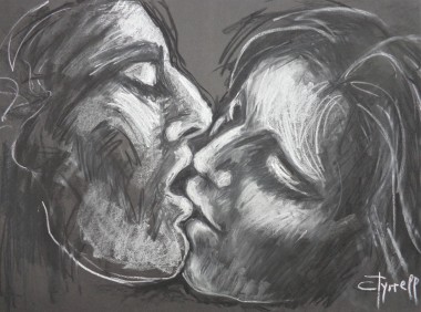 portrait man and woman kissing  