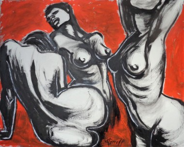 three nude figures painting 