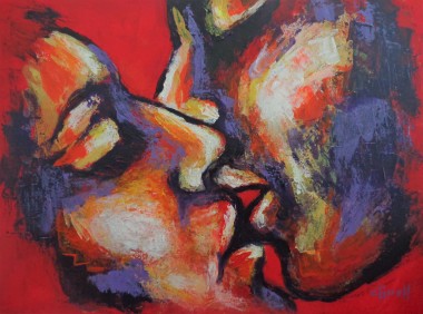 portrait man kissing woman 