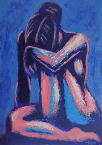 seated female nude head on knee