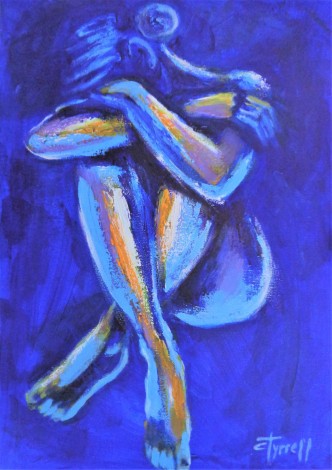 seated distressed blue nude woman 