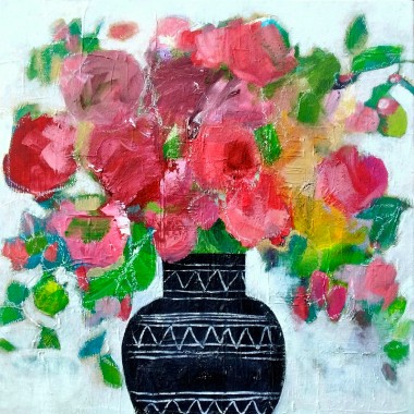 Roses in a Black Vase
