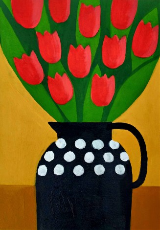 Red Tulips in a Black Jug II