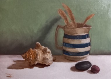 Conch, Milk jug vase and feathers 2024