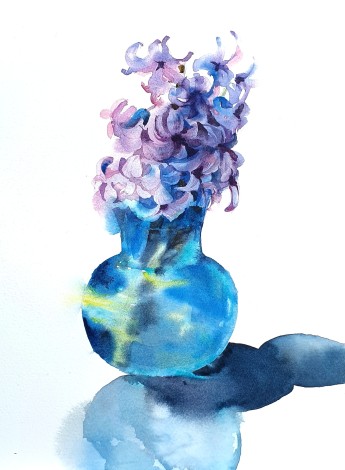 Spring serenity: violet hyacinth in azure vase