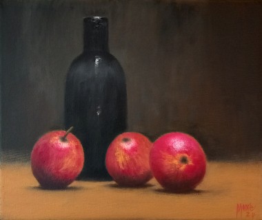 Three Apples with Bottle