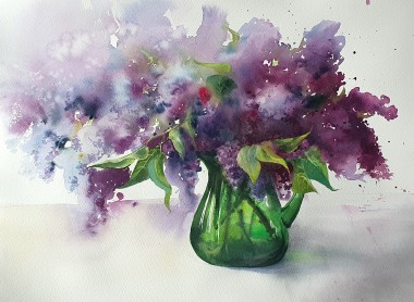 Spring still life: lilacs in green vase