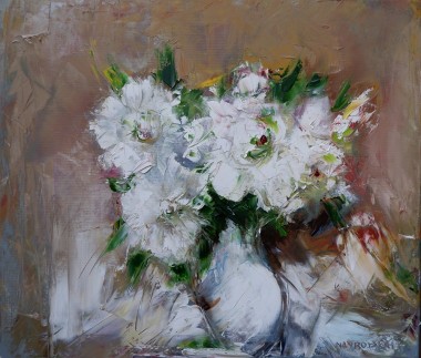 Still Life. White Peonies In A White Vase