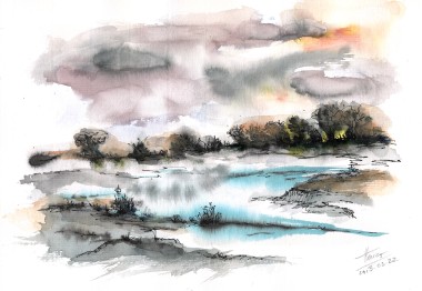 Frozen River watercolor painting