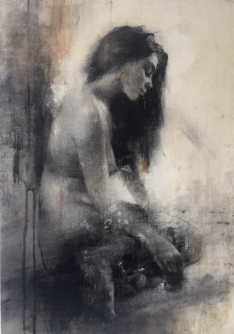 Nude drawing, artwork on wooden panel 