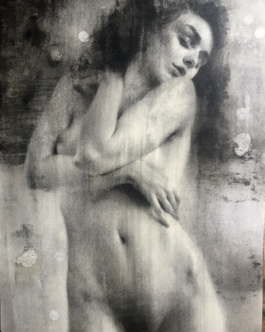 Nude drawing on wooden panel 