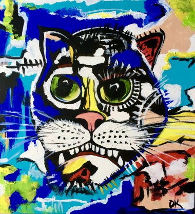 Cat face #3 inspired by Jean-Michelle Basquiat
