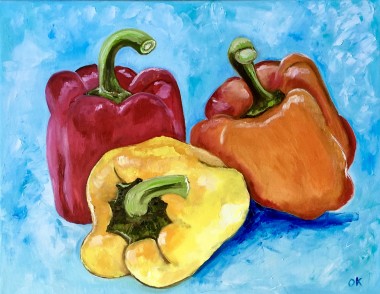 Peppers, Still Life on Light Turquoise Background 
