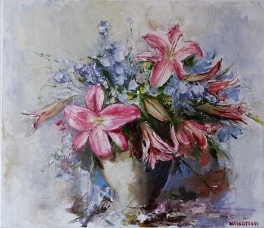 Vase With Pink Lilies