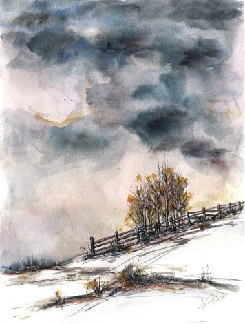 Winter Is Here - watercolor and ink painting 
