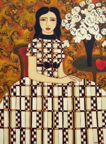 Woman with Ivory Roses and Apple