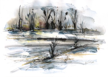 Melting Snow watercolor and ink on paper