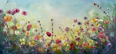 A long statement piece for your home. Soft but strong. I use flowers in my paintings to convey colour and shape in an effort to convey a finished painting which has movement, colour and a feeling of joyful nature.