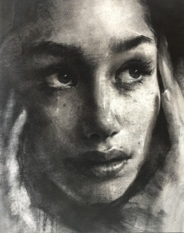 Canvas on panel, contemporary painting,charcoal portrait 
