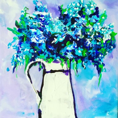 Blue Bouquet of Flowers in a Jar. 