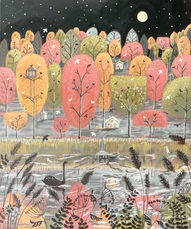 Autumn lake-landscape painting 