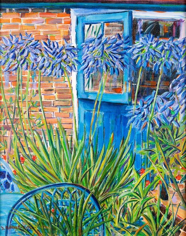 AGAPANTHUS BY THE BLUE DOOR painting for sale