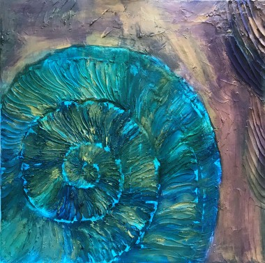 Ammonite turquoise Gold Amethyst Contemporary large painting 