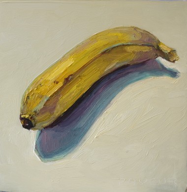 Modern still life of banana on white