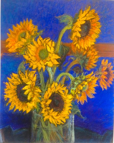 main view sunflowers with cobalt