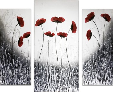 Black White Poppies Triptych