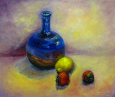 Blue Pot and strawberries