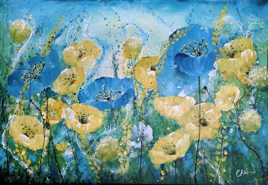 blue poppies painting