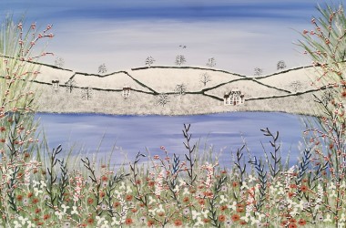 Contemporary winter lake painting 