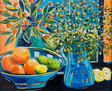 CITRUS FRUITS IN BLUE painting for sale